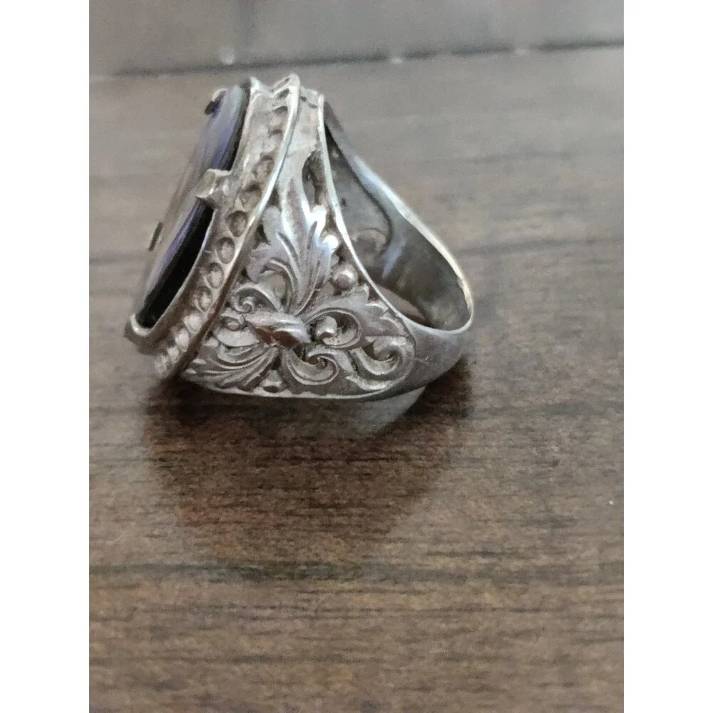 Vintage Coin Silver Abalone Statement Ring Great Details Sz 8
